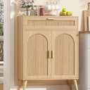 Keehusux Fluted Buffet Cabinet with Storage and Drawer, Natural Oak, 27.6"Wx 11.8"Dx 39.8"H