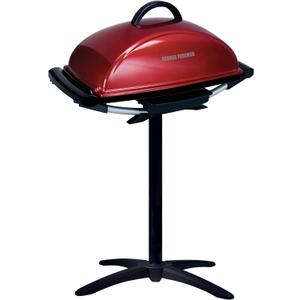 George Foreman Indoor/Outdoor Electric Grill with Stand | Indoor or outdoor electric grill with nonstick surface, 5 heat settings and fat-removing drip tray for healthier grilling.