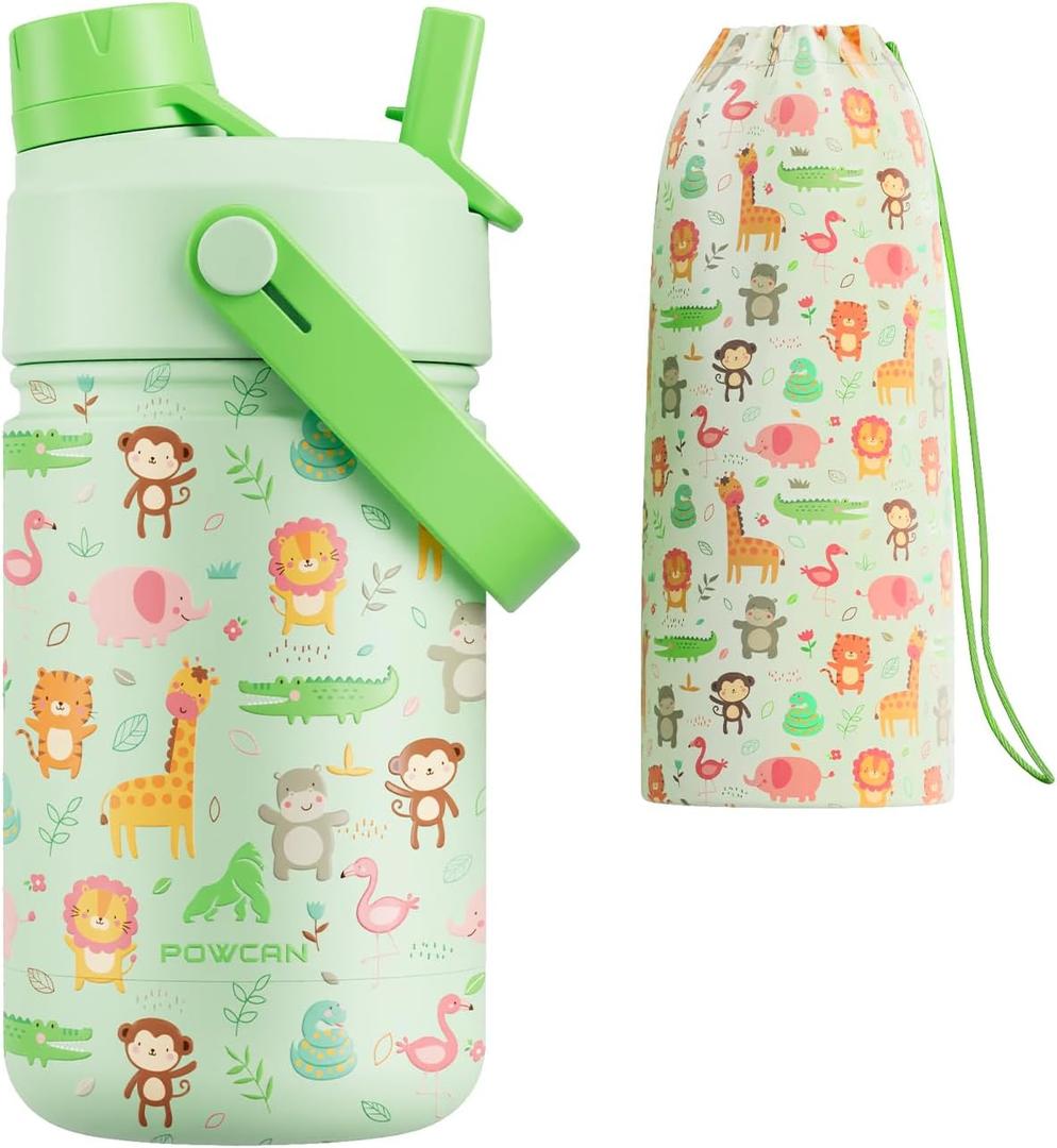 12 oz Insulated Kids Water Bottle: Spill-Proof, Insulated Cup with Straw Spout Lid and Carrier Bag, BPA-Free, Cupholder Friendly, 24H Cold for School, Camping, Sports, Birthday Gift (Critter Carnival)
