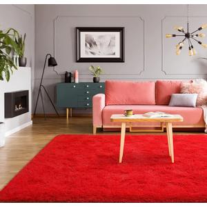BENRON Fluffy Rugs for Living Room 6x9 Red, Washable Large Area Rugs for Bedroom Dining Table Office Kids Nursery Room, Washable Indoor Floor Carpets