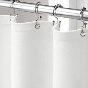 Linen Shower Curtain White, Fabric Boho Farmhouse Shower Curtains for Bathroom Cotton Natural Cloth Liner Set 72" W x 78" L