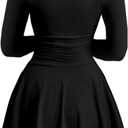 Kaximil Women's Square Neck Ruffle Hem Mini Dress Ruched Waist Long Sleeve Corset Short Party Dresses (Black, L)