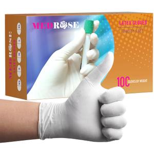 MedRose Small Latex Gloves - 100 Count Rubber Gloves - Disposable Gloves Powder Free, Waterproof, White