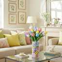 115 Pcs Easter Table Centerpieces with 15 Colorful Artificial Tulip and 100 Pastel Lightweight Multicolor Eggs Vase Filler Easter Table Decors for Spring Home Centerpiece Decor