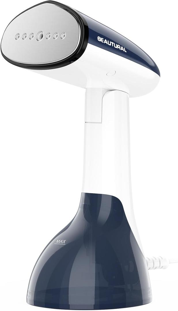 BEAUTURAL Steamer for Clothes, Portable Handheld Garment Fabric Wrinkles Remover, Aluminun Heating Plate, 35-Second Fast Heat-up, Large Detachable Water Tank (Only for 120V), Blue