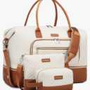 Weekender Bags for Women, Travel Duffle Bag Carry On Overnight Bag with Cosmetics Bag and Crossbody Purse for Gym Hospital, Gifts for Women, Beige Brown