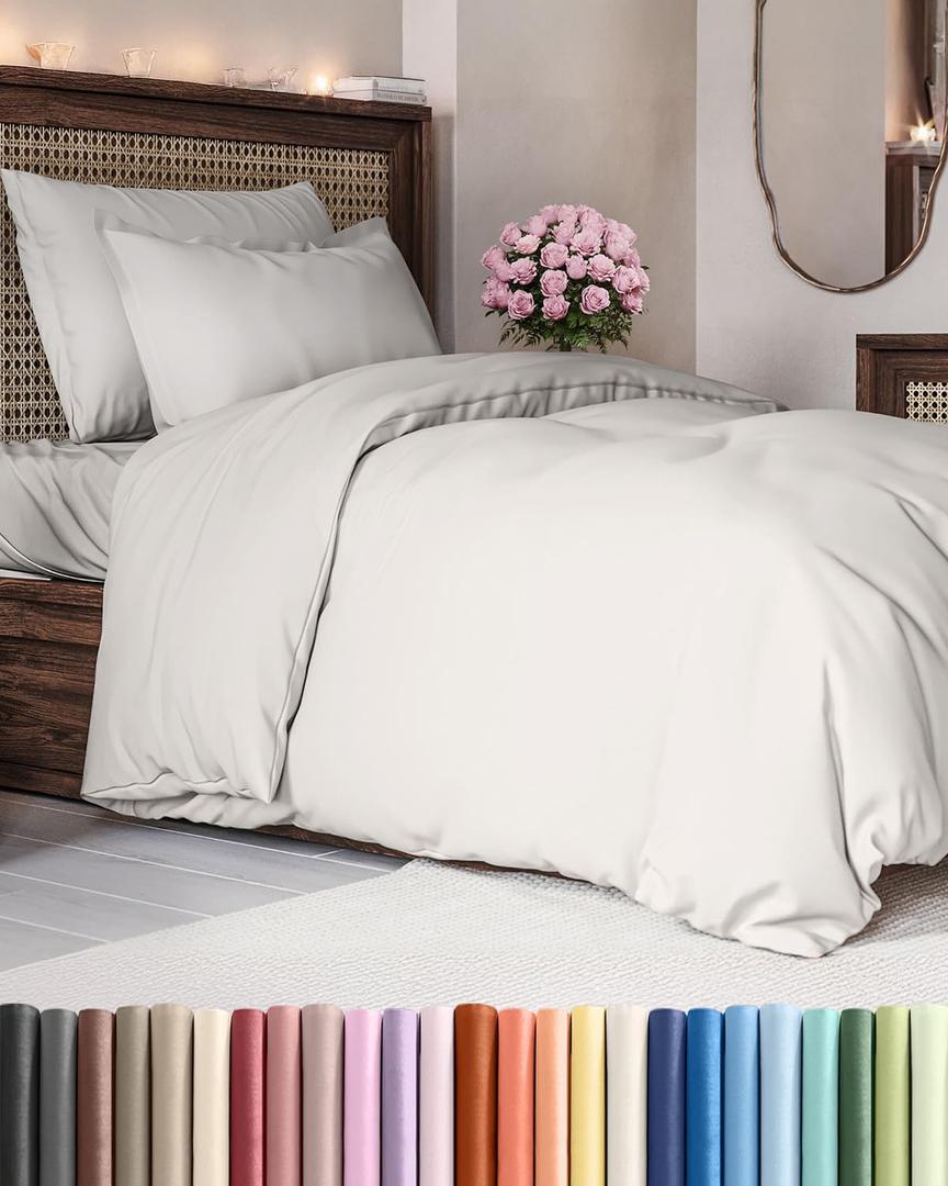 Duvet Cover Twin/Twin XL Size - Extra Soft Twin/Twin XL Size Duvet Cover - Breathable, Easy Care and Fade Free with Zipper Closures & Ties - 68" x 90" Inches - (French Grey) Comforter Not Included