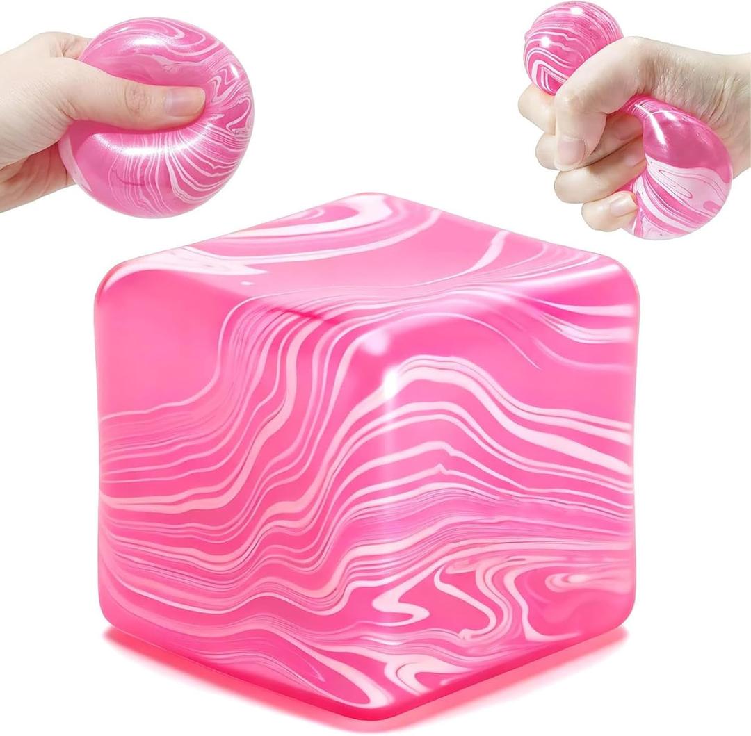 Squishy Stress Cube for Adults,Squishy Slow Rising Fidget Cube Sensory for Anxiety Stress Relief High Density Ice Squeeze Ball Cubes , Unique, Swirling Color Blend (Pink)