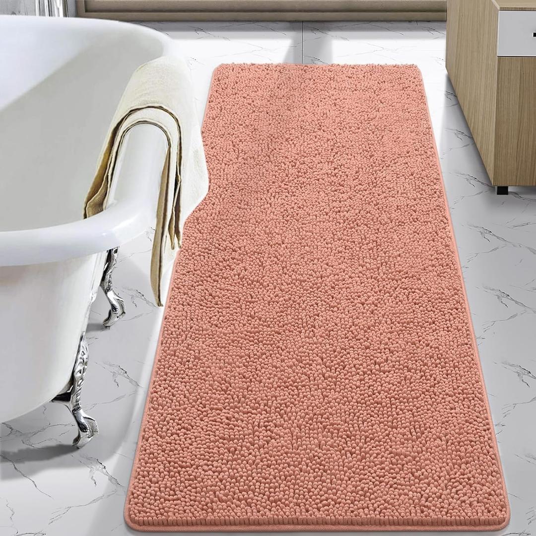 LOCHAS Luxury Bathroom Rug Shaggy Bath Mat 24 x 60 Inch, Washable Non Slip Bath Rugs for Bathroom Shower, Soft Plush Chenille Absorbent Carpets Mats, Pink