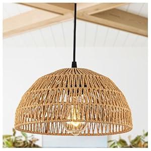 Gudicati Rattan Pendant Light Fixture Vintage Farmhouse 10.23" Hand Woven Bamboo Dome Pendant Light Modern Rustic Boho Wicker Basket Pendant Lighting for Kitchen Island, Bedroom, Dining Room
