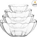 DEAYOU 4 Pack Clear Serving Bowls, Acrylic Salad Mixing Bowls, Party Snack or Chip Bowl, Break-Resistant Disposable Catering Bowls Punch Bowl for Entertain, Fruit, Vegies, 4 Sizes, Flower-Shape