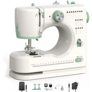 Maxmarrt Mini Sewing Machine, Electric Portable Sewing Machine for Beginners, Adjustable Sewing Speed 12 Stitch Dual Speed with Foot Pedal & Sewing Kit, Green 