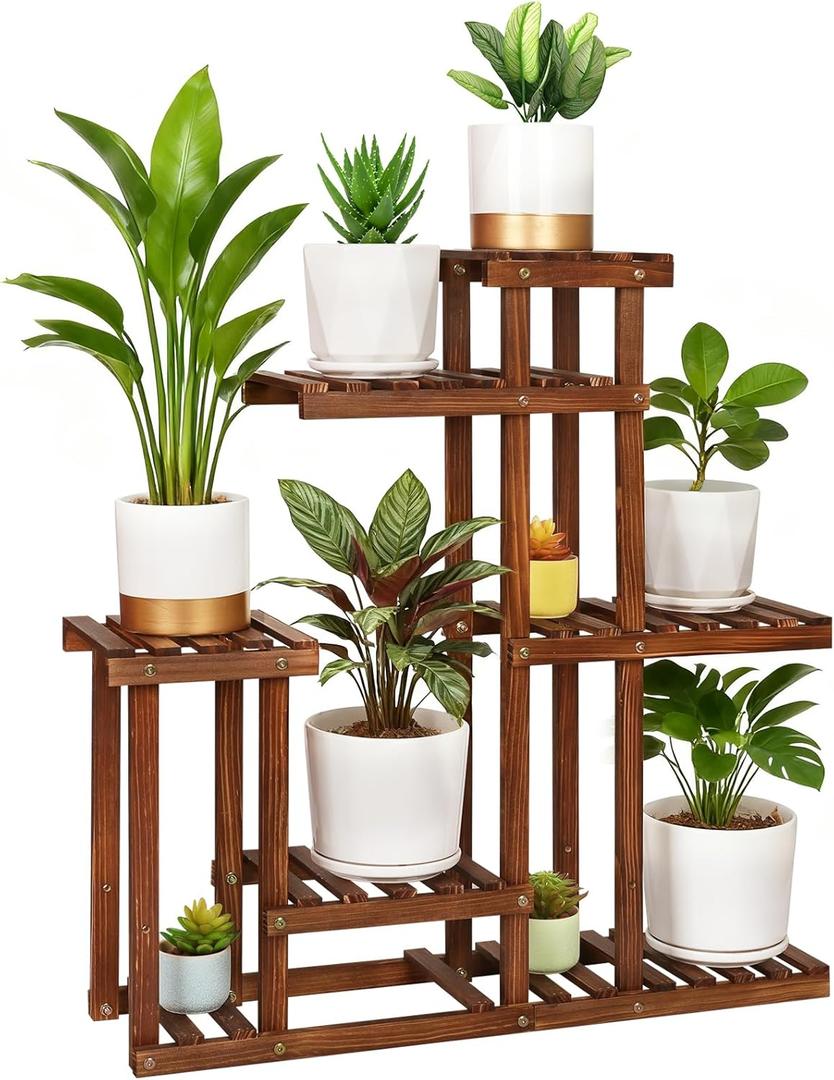 Wood Indoor Plant Stand for Multiple Plants , Narrow Plant Shelf Floor Flower Stand Holder Rack in Living Room,Balcony,Patio,Garden,Office,Outdoor, 6 Tiered, Space Saver