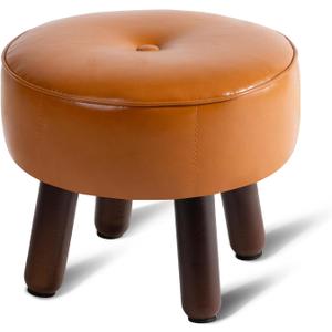 oakvivo Small Foot Stool Ottoman, Round Pouf Foot Rest, Footstool Ottomans with Rubber Legs Under Desk, Faux Leather Footrest for Couch, Living Room, Bedroom, Hallway, Office, 13''L x 13''W x 10.2''H