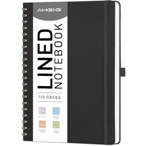 AHGXG Lined Spiral Notebook 8.5" x 11", A4 Large Notebooks for Women Men, Hardcover Leather Notebook College Ruled, 100 GSM Thick Paper, Notebooks for Work School Note Taking Writing, Black