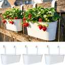 LaLaGreen Outdoor Rail Planter (17 Inch, 3 Pack) Large Porch Railing Planters White Metal Planters Balcony Apartment Hanging Deck Garden Patio Fence Flower Pots Plants Hang Decorations Baskets Pot