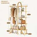 41.2" Wooden Coat Rack with 4 Shelves and 5 Hooks,Freestanding Clothing Rack,Solid Rubber Wood Entryway Organizer for Coats, Shoes, Bags and Hats, Walnut