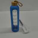 PROBTTL Borosilicate Glass Water Bottle with Time Marker Reminder Quotes, 1 Liter Leak Proof Reusable BPA Free Motivational Water Bottles with Silicone Sleeve and Bamboo Lid (32 Ounces, Sky Blue)