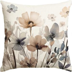 AVOIN colorlife Poppy Flowers Chinoiserie Throw Pillow Cover, 18 x 18 Inch Spring Seasonal Leaves Cushion Case Decoration for Sofa Couch Farmhouse