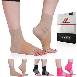 Compression Socks for Women & Men Open Toe (3 Pairs), Ankle Brace Compression Sleeve with Neuropathy, Foot Compression sleeve for Swelling, Pain & Plantar Fasciitis Relief (Beige, M)