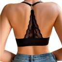 SweatyRocks Women's Push Up Bra Racerback Front Closure Bras Lace Bralette | Padded, Cleavage, Front Clasp Bras, Everyday Bras, Sexy Bralettes, Plunge Underwire Lace T Back Bras (Black), Large
