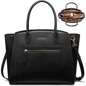 LOVEVOOK Laptop Tote Bag for Women, 17.3 Inch Large Capacity Work Bags Briefcase Purse with Multiple Pockets & Large Bottle Holder, Vegan Leather Business Office Computer Bag for Teacher, Black