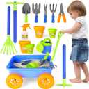 deAO Kids Garden Wagon Wheelbarrow and Gardening Tools Play Set Includes 10 Accessories and 4 Plant Pots,Great Outdoor Toddler Toys Kids Gardening Set (Blue)