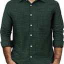 Mens Gingham Button Down Shirt Long Sleeve Dress Shirts Business Casual Shirts with Pockets (Large, Blackgreen)