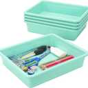 Storex(62522U05C) Letter Size Flat Storage Tray – Organizer Bin for Classroom, Office and Home, Teal, 5-Pack ,10 x 13 x 3 Inches