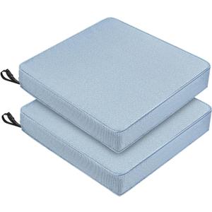 Outdoor Chair Cushions 19x19 Inch, Water Repellent Patio Seat Cushions with Adjustable Straps, Fade Resistant All Weather Pads for Garden Lawn Patio Furniture, Set of 2, Light Blue