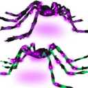 Halloween Spider Decorations 4ft Light Up Coloful Giant Spider(2 Pack) for Indoor Outdoor Halloween Decorations Yard Party House Dcor