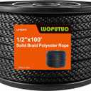 1/2 Inch 100 FT Black Polyester Solid Braid Rope UV & Abrasion Resistant, Low Stretch, Multipurpose for Flagpole Halyard, Clothesline, Camping, and Utility Tasks