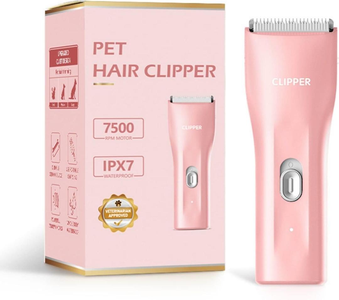 Dog Cat Home Hair Waterproof Clipper Portable Electric USB Rechargeable Pet Grooming Tools Low Noise Shaver Cordless Trimmer for Small and Large Pets (L006-pink)
