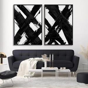 Black and White Abstract Canvas Wall Art Abstract Line Pictures Minimalist Black and White Painting Mid Century Modern Artwork Line Art Prints Modern Abstract Posters, 16x24in x 2, No Frame