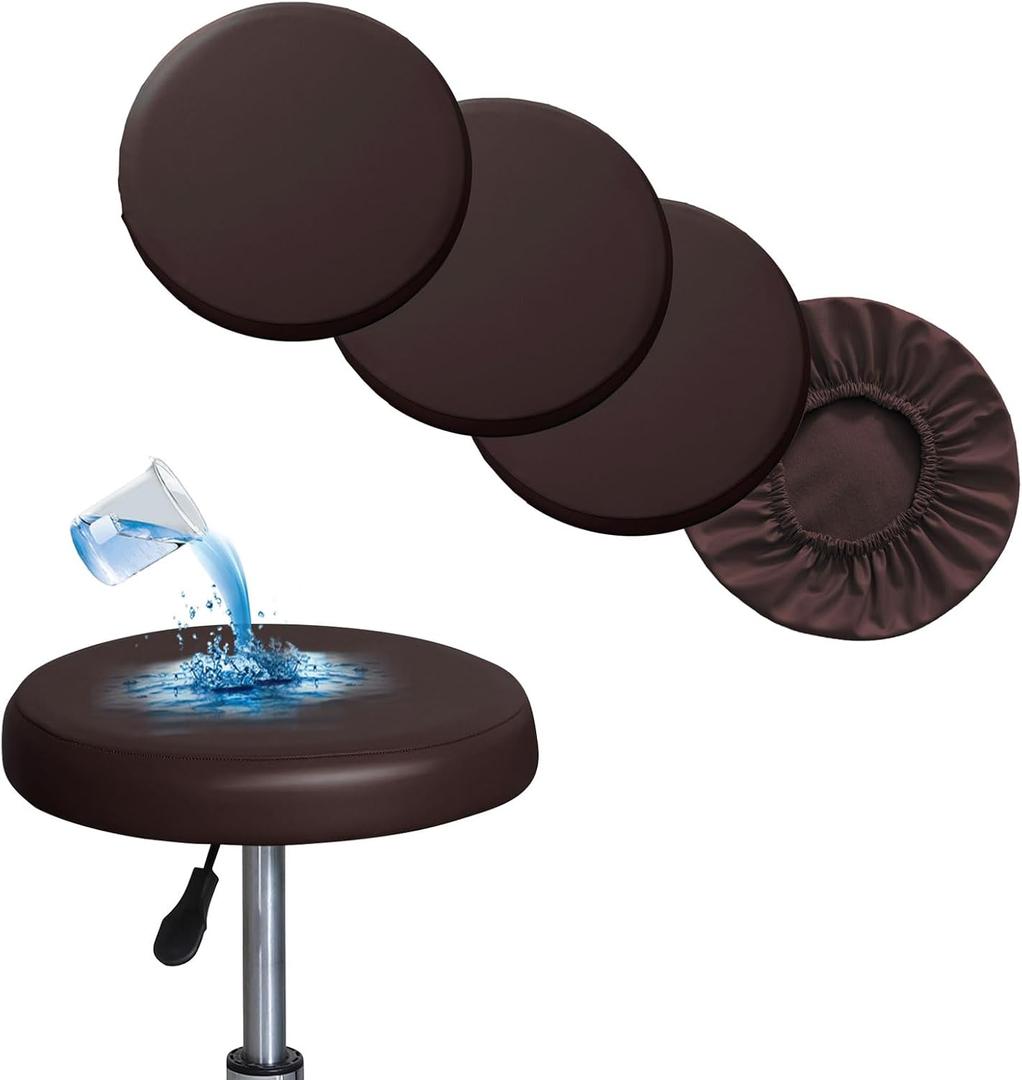 Shukii Stool Covers - 4 Pack Waterproof PU Slipcovers with Elastic Cushion for Round Bar Stool Seats (Coffee)