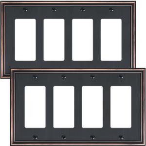2-Pack Quad Decorator Outlet Cover Plate, Zinc Alloy Decorative Aged Bronze Switch Plates and Outlet Covers, 4 Gang Wall Plates for Electrical Outlets, Receptacle, GFCI Outlet, Dimmer Switch