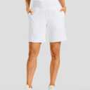 Women's Athletic Shorts with Zipper Pocket 7" High Waisted Stretchy Bermuda Shorts for Women Workout Running Casual (White, S)