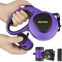 Hertzko Retractable Dog Leash  16 FT Heavy Duty Nylon Leash for Dogs up to 110lbs  Purple & Black with Anti-Slip Handle, Secure Lock, Built-in Poop Bag Holder & 20 Waste Bags  S/M/L Breeds