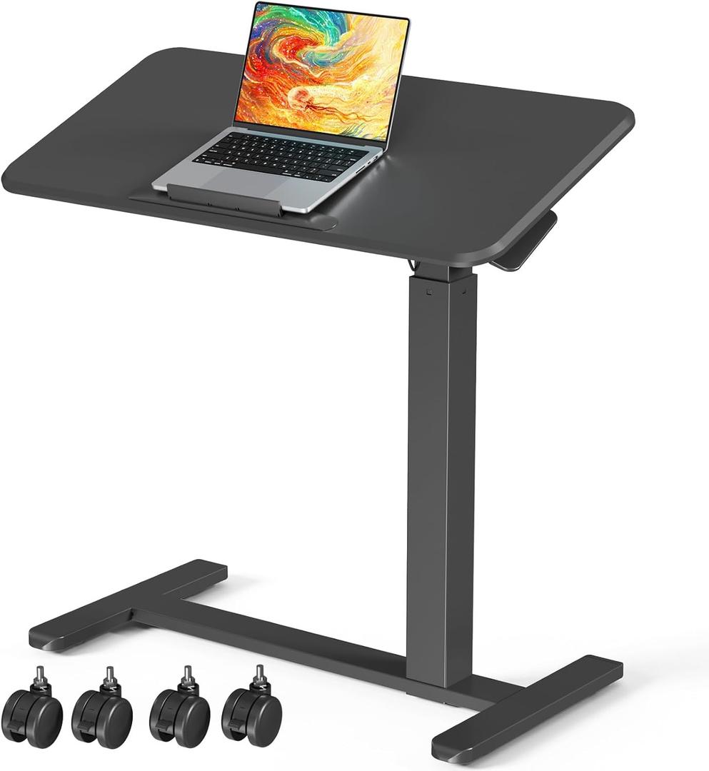 Mobile Standing Desk, Height Adjustable Left/Right Overbed Bedside Table, 90 Tiltable Portable Laptop Desk with Wheels, Foldable Computer Cart for Hospital Home Use, Black, 31.5 inches x 15.7 inches x 27.2 inches