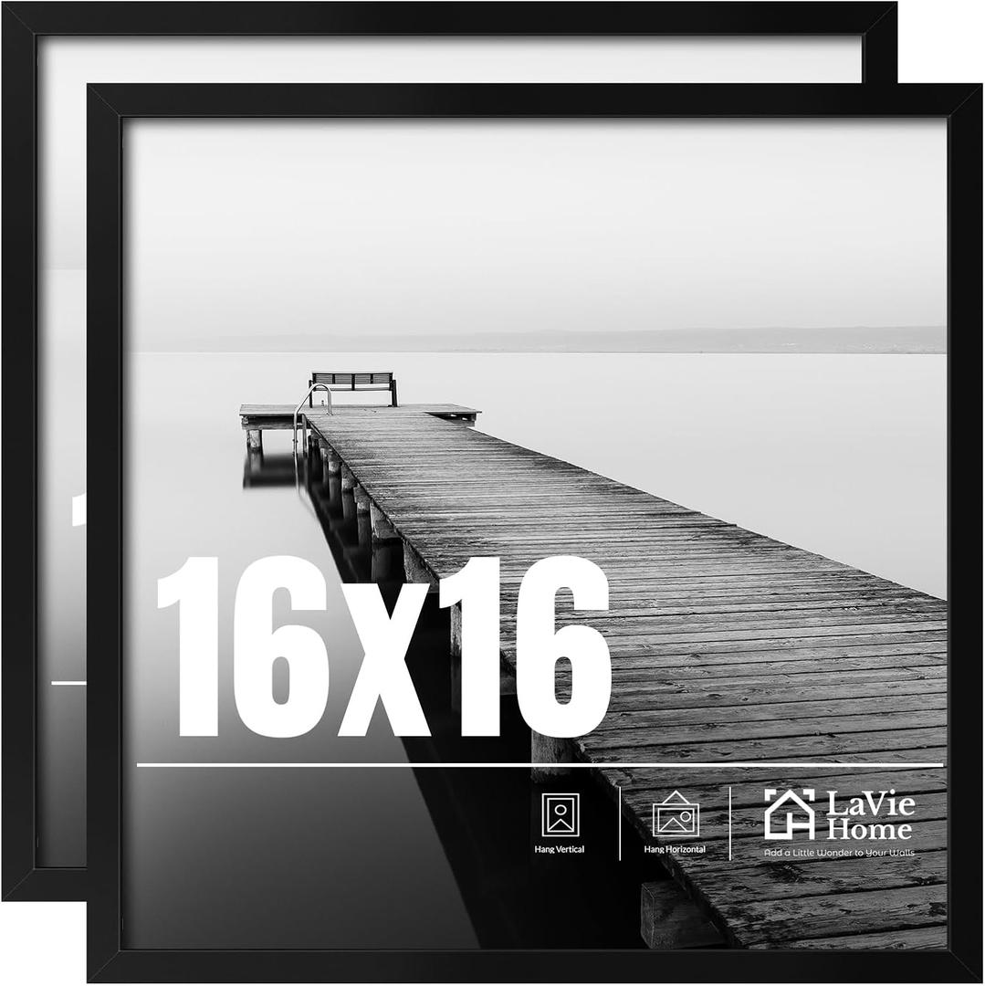 LaVie Home 16x16 Picture Frame 2 pack, Display Pictures 16 x 16 Poster Frame, 16x16 Black Photo Frame with HD Plexiglass, Picture Frames for Displaying Photos,Classic Collection
