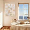 Neutral Beige Half Moon Wall Art, Mid Century Hand Painted Geometric Oil Painting, Framed Textured Line Artwork for Living Room Bedroom Office 32x40 Inch (3240)