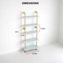 5 Shelf Modern Gold Bookshelf, Wall Mount White Bookcase, Ladder Shelf with Metal Frame, Display Shelf Shelves for Living Room/Home/Office, 5 tier