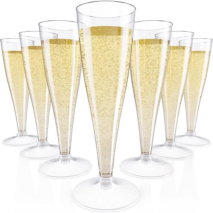 JOLLY CHEF 100 Pack Plastic Champagne Flutes Disposable 4.5 oz Clear Plastic Champagne Glasses Suitable for Wedding, Thanksgiving Day, Christmas