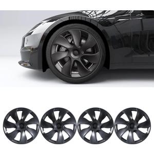 Tesla Model Y Wheel Covers 19 Inch 2020-2024 Uberturbine Tesla Model Y Uberturbine Hubcaps Left-Right Aero Symmetry, Matte Black, Wind Drag Reduction Model Y Accessories with Tire Repair Kit (4 Pack)