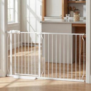 Extra Wide Baby Gate, 57.5-62 Inch - White Metal, Pressure Mounted Indoor Safety Gate, Walk-Through Dog Gate for Kids & Pets
