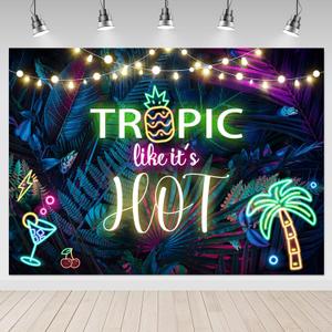 Mocsicka Tropical Summer Backdrop 7x5ft Tropic Like It's Hot Neon Hawaiian Luau Party Palm Green Leaves Bridal Shower Birthday Party Decor Background Studio Props (not Really Glow)