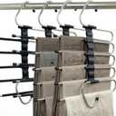 Pants Hangers Space Saving, 5 Tier Jeans Hanger for Closet, Black Multiple Heavy Duty Stainless Steel Pant Rack for Trousers, Legging with 20 Clips (4 Pack)