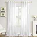 White Linen Curtains 84 Inches Long for Living Room 2 Panels Set Semi Sheer White Linen Drapes Light Filtering Elegant Boho Neutral Grommet Cotton Window Curtain for Bedroom Dining 84 Inch Length