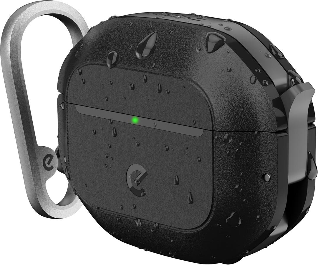 Keybudz for Waterproof AirPods 4 Case with Lock - IP68 Waterproof and Dust Proof, Shockproof Protector, Heavy Duty Rugged Protection, Drop Proof Hard Cover for AirPods 4th Gen (Carbon Black)