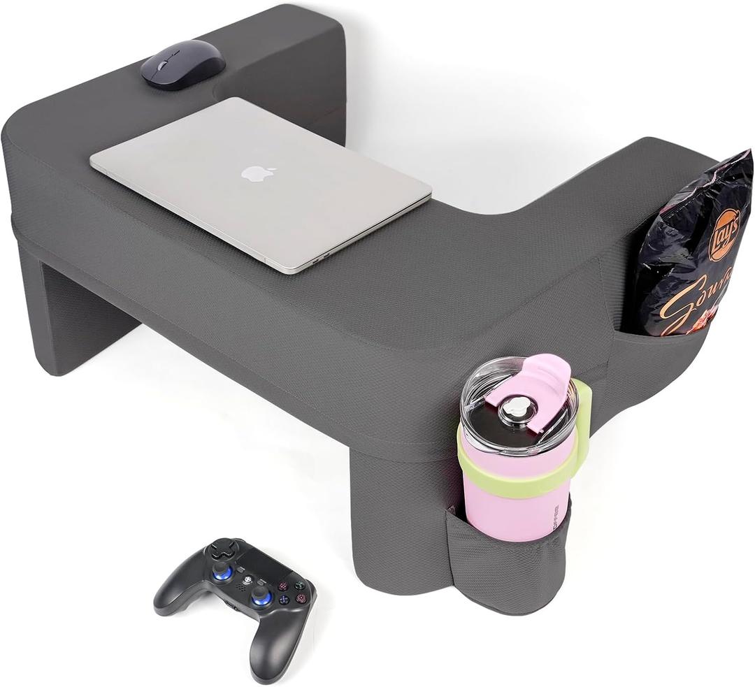 Soft Lap Desk Pillow for Laptop & Gaming,Arm Rest Laptop Lap Desk for Bed Couch with Cup Holder & Pocket,Ultimate Reading Pillow for Lap(Dark Gray, Large)